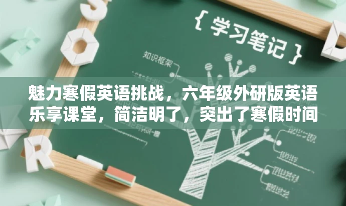 魅力寒假英语挑战,六年级外研版英语乐享课堂,简洁明了,突出了寒假时间、英语学习和挑战的元素,同时使用了吸引眼球的词汇和表述方式,以吸引目标人群的注意力。 魅力寒假英语挑战,六年级外研版英语乐享课堂,简洁明了,突出了寒假时间、英语学习和挑战的元素,同时使用了吸引眼球的词汇和表述方式,以吸引目标人群的注意力。