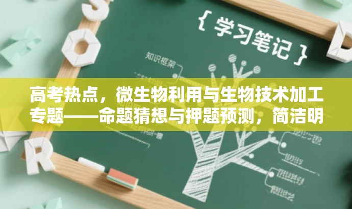 高考热点,微生物利用与生物技术加工专题——命题猜想与押题预测,简洁明了,突出了核心价值和目标人群需求,同时语言有吸引力,适合吸引读者的注意力。 高考热点,微生物利用与生物技术加工专题——命题猜想与押题预测,简洁明了,突出了核心价值和目标人群需求,同时语言有吸引力,适合吸引读者的注意力。