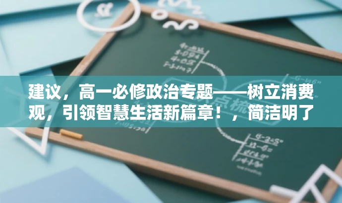 建议,高一必修政治专题——树立消费观,引领智慧生活新篇章!,简洁明了,突出了核心价值,强调了消费观的重要性,同时用智慧生活新篇章来吸引目标人群的注意力,符合营销效果的要求。 建议,高一必修政治专题——树立消费观,引领智慧生活新篇章!,简洁明了,突出了核心价值,强调了消费观的重要性,同时用智慧生活新篇章来吸引目标人群的注意力,符合营销效果的要求。