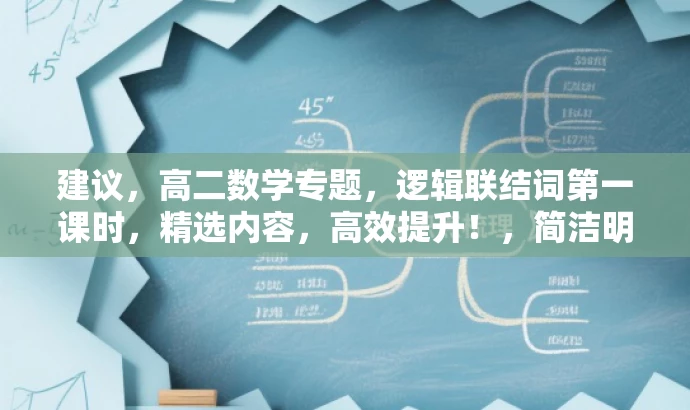 建议,高二数学专题,逻辑联结词第一课时,精选内容,高效提升!,简洁明了,突出了课程的核心价值(逻辑联结词第一课时),同时提到了高二数学同步精品课堂和选修内容,符合目标人群的需求。语言有吸引力,能够引起学生的兴趣和好奇心。 建议,高二数学专题,逻辑联结词第一课时,精选内容,高效提升!,简洁明了,突出了课程的核心价值(逻辑联结词第一课时),同时提到了高二数学同步精品课堂和选修内容,符合目标人群的需求。语言有吸引力,能够引起学生的兴趣和好奇心。