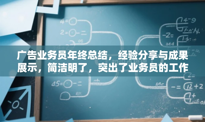 广告业务员年终总结,经验分享与成果展示,简洁明了,突出了业务员的工作总结性质,同时强调了经验分享和成果展示,能够吸引目标人群的注意力,提高点击率。 广告业务员年终总结,经验分享与成果展示,简洁明了,突出了业务员的工作总结性质,同时强调了经验分享和成果展示,能够吸引目标人群的注意力,提高点击率。