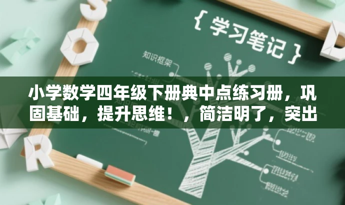 小学数学四年级下册典中点练习册,巩固基础,提升思维!,简洁明了,突出了练习册的核心价值(巩固基础、提升思维),同时使用了具有吸引力的语言,易于引起目标人群的关注和兴趣。 小学数学四年级下册典中点练习册,巩固基础,提升思维!,简洁明了,突出了练习册的核心价值(巩固基础、提升思维),同时使用了具有吸引力的语言,易于引起目标人群的关注和兴趣。