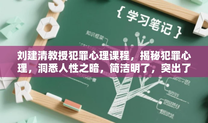 刘建清教授犯罪心理课程,揭秘犯罪心理,洞悉人性之暗,简洁明了,突出了课程的核心价值,即研究犯罪心理,同时用揭秘和洞悉等词汇来吸引目标人群的注意力。 刘建清教授犯罪心理课程,揭秘犯罪心理,洞悉人性之暗,简洁明了,突出了课程的核心价值,即研究犯罪心理,同时用揭秘和洞悉等词汇来吸引目标人群的注意力。